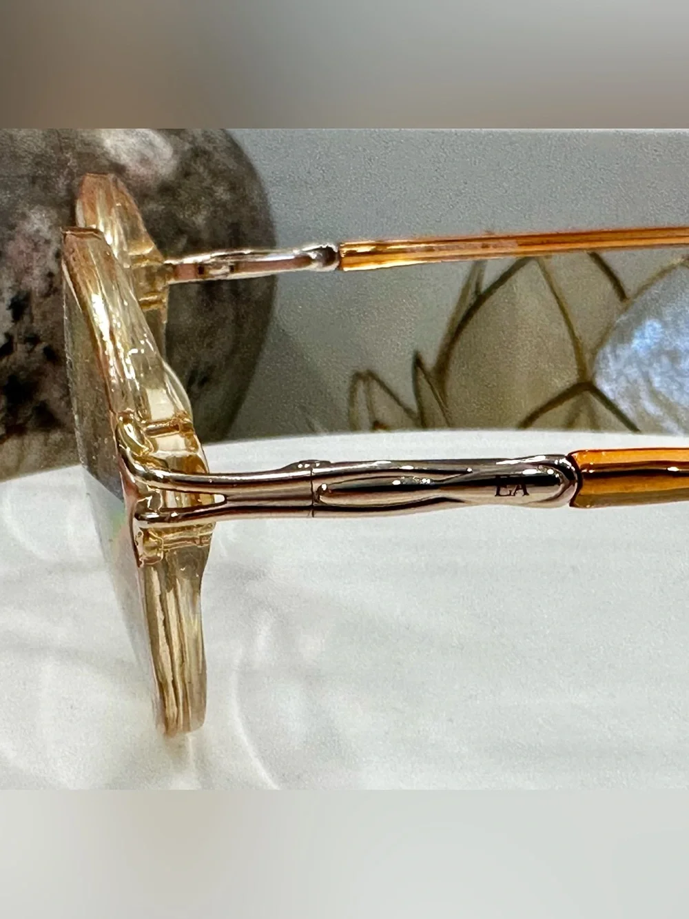 VTG Elizabeth Arden Orange & Gold Rounded Oval Patterned Rx Eyeglass Frames EUC